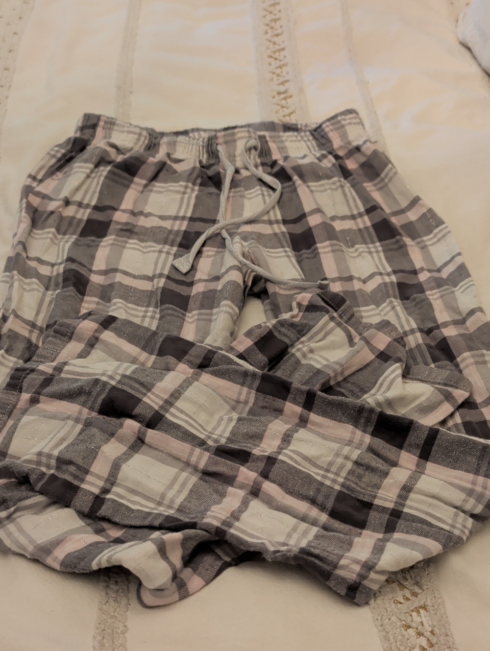 George Gray and Pink Plaid Women's Sleep Pajama Pants